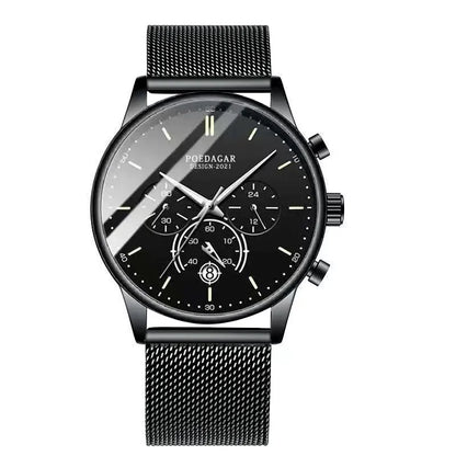 Poedagar 632 Men's Luxury Chronograph Quartz Watch – Stainless Steel Band, Waterproof, Luminous