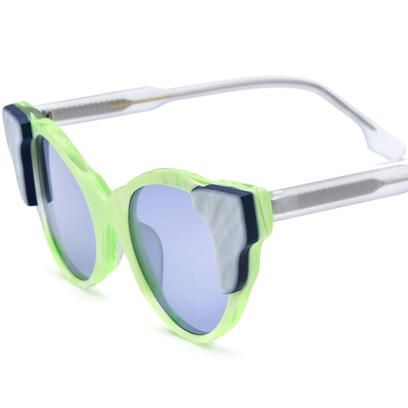 Matte Acetate Cat Eye Sunglasses Polarized Retro - Green/Purple Lens - MCROONS