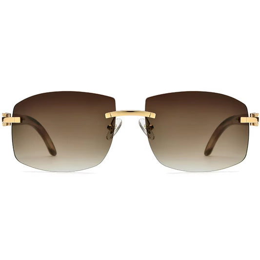 Mottled Buffalo Horn Rimless Square Sunglasses - MCROONS - Black White Horn