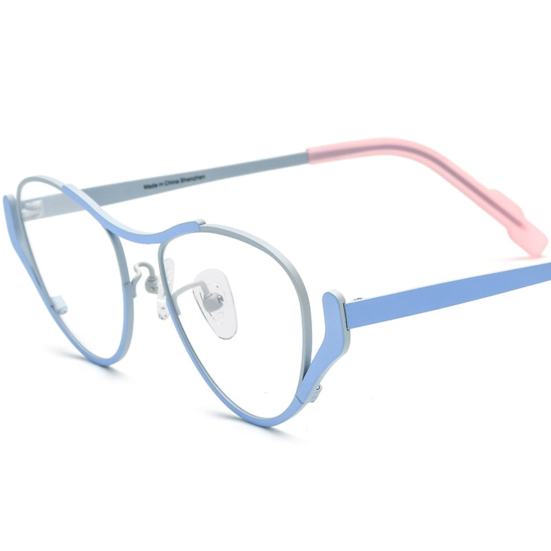 Colourful Titanium Retro Cat Eye Optical Glasses Frame - Blue Grey - MCROONS