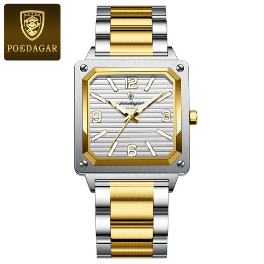 Poedagar 870 Men's Luxury Quartz Watch – Stainless Steel Band, Waterproof, Luminous