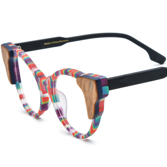 Matte Acetate Cat Eye Optical Glasses Frame Vintage - Colorful - MCROONS