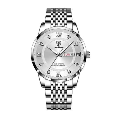 Poedagar 836 Men's Luxury Quartz Watch – Stainless Steel Band, Waterproof, Luminous, Date