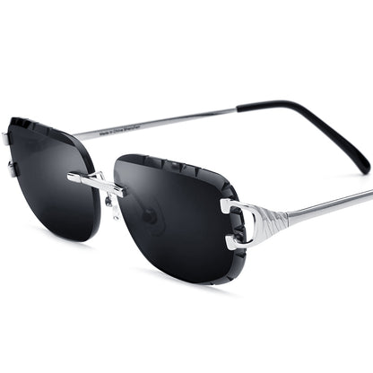 Rimless Diamond-Trim Metal Sunglasses Luxury - Silver Gray Lens - MCROONS