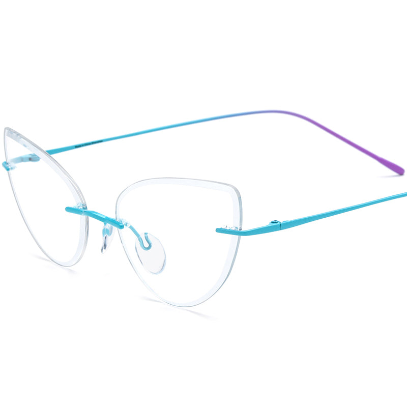 Titanium Rimless Cat Eye Optical Glasses Frame Ultralight - MCROONS - Blue