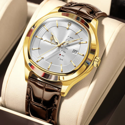 Poedagar 623 Men's Luxury Quartz Watch – Leather Strap, Waterproof, Luminous, Date