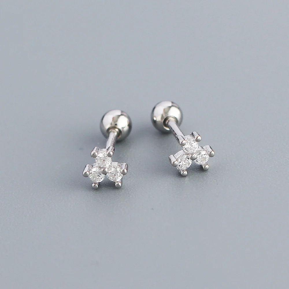 KR S925 Silver Instagram Flower Set Diamond Mini Screw Ear Studs Earbone Studs Sweet Earrings