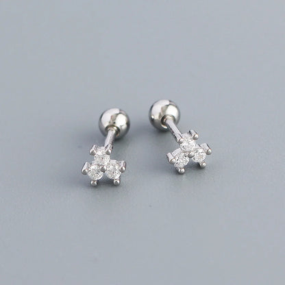 KR S925 Silver Instagram Flower Set Diamond Mini Screw Ear Studs Earbone Studs Sweet Earrings