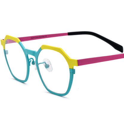 Colourful Titanium Octagon Optical Glasses Frame Vintage - Yellow Blue - MCROONS