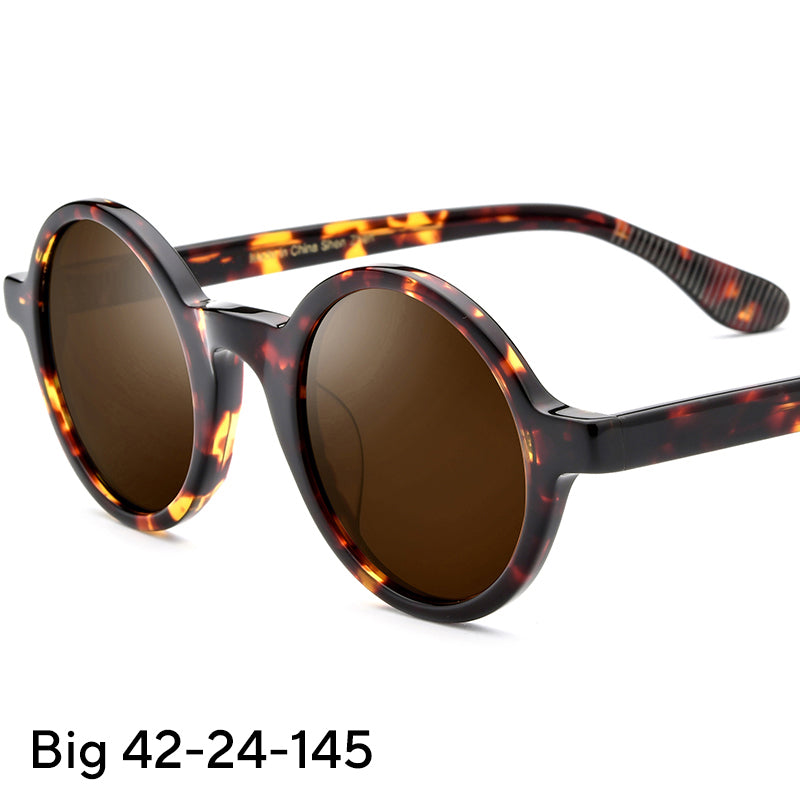 Vintage Round Acetate Polarized Sunglasses UV400 - Leopard Brown Lens - MCROONS