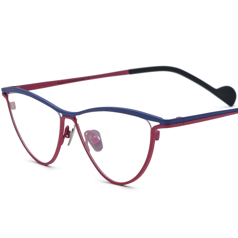 Titanium Cat Eye Optical Glasses Frame Vintage Retro - Blue Red - MCROONS