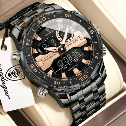 Poedagar E122 Men's Luxury Chronograph Quartz Watch – Stainless Steel Band, Waterproof, Luminous, Date