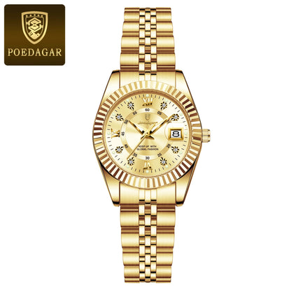 Poedagar 780 Women's Luxury Quartz Watch – Stainless Steel Band, Waterproof, Luminous, Date