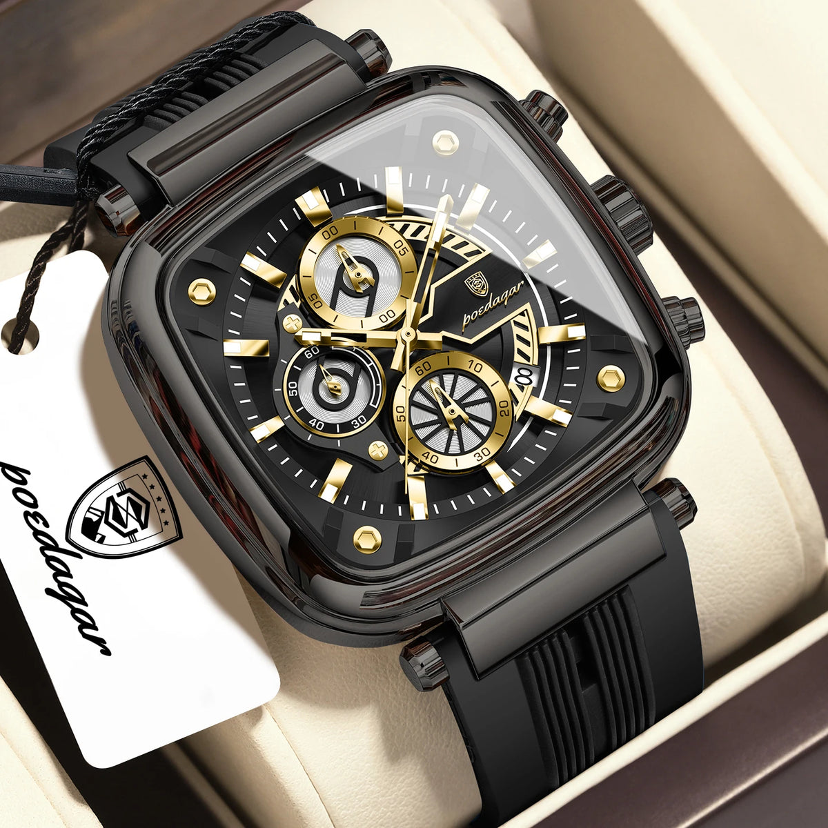 Poedagar 849 Men's Luxury Chronograph Quartz Watch – Silicone Strap, Waterproof, Luminous, Date