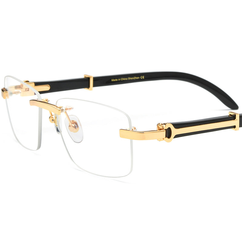 Rimless Square Buffalo Horn Optical Eyeglasses Frame - Black - MCROONS