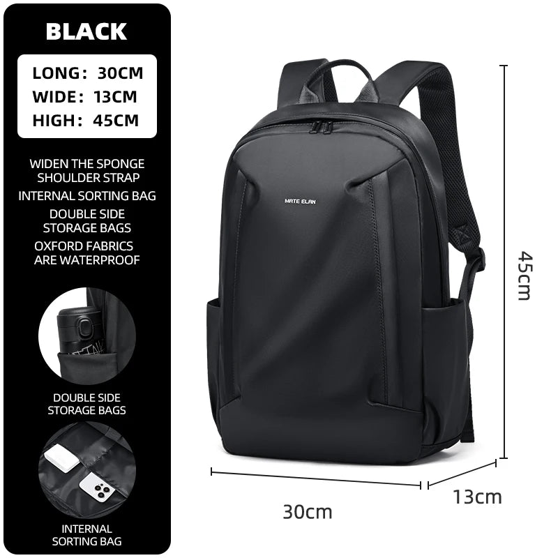 Mate Elan Black Men'S Backpack Oxford Anti-Theft Bags Waterproof 16-Inch Laptop Backpack for Men Business Travel School Knapsack