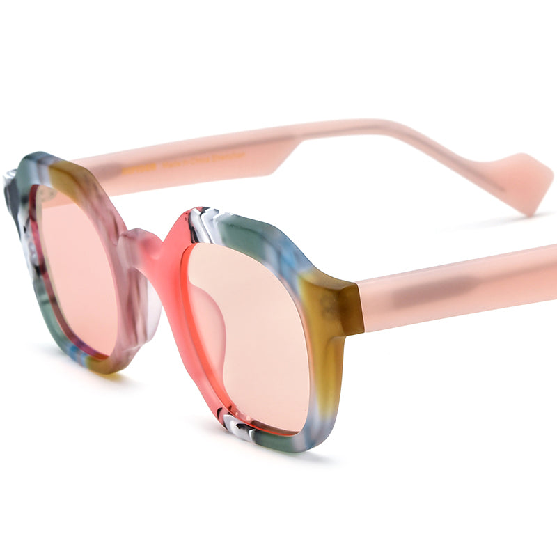 Vintage Square Matte Acetate Polarized Sunglasses UV400 - Pink - MCROONS