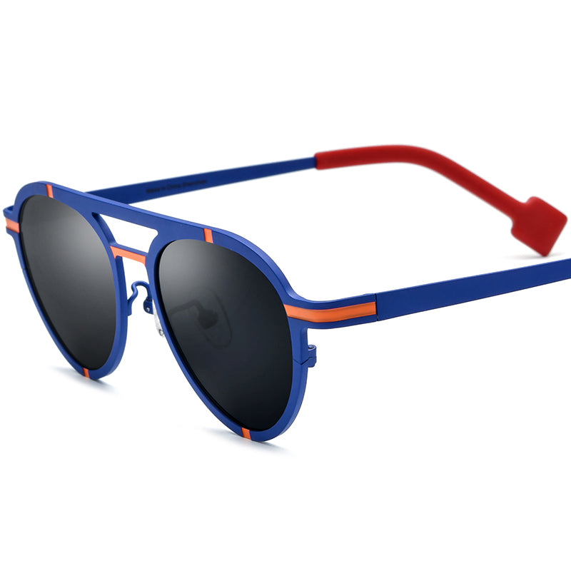 Colourful Titanium Pilot Sunglasses - Orange Blue Gray Lens - MCROONS