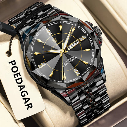 Poedagar 674 Men's Luxury Quartz Watch – Stainless Steel Band, Waterproof, Luminous, Date