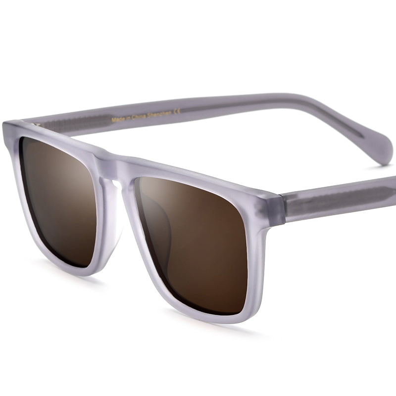 Vintage Multicolour Acetate Square Polarized Sunglasses - MCROONS - Matte Gray Frame Brown Lens