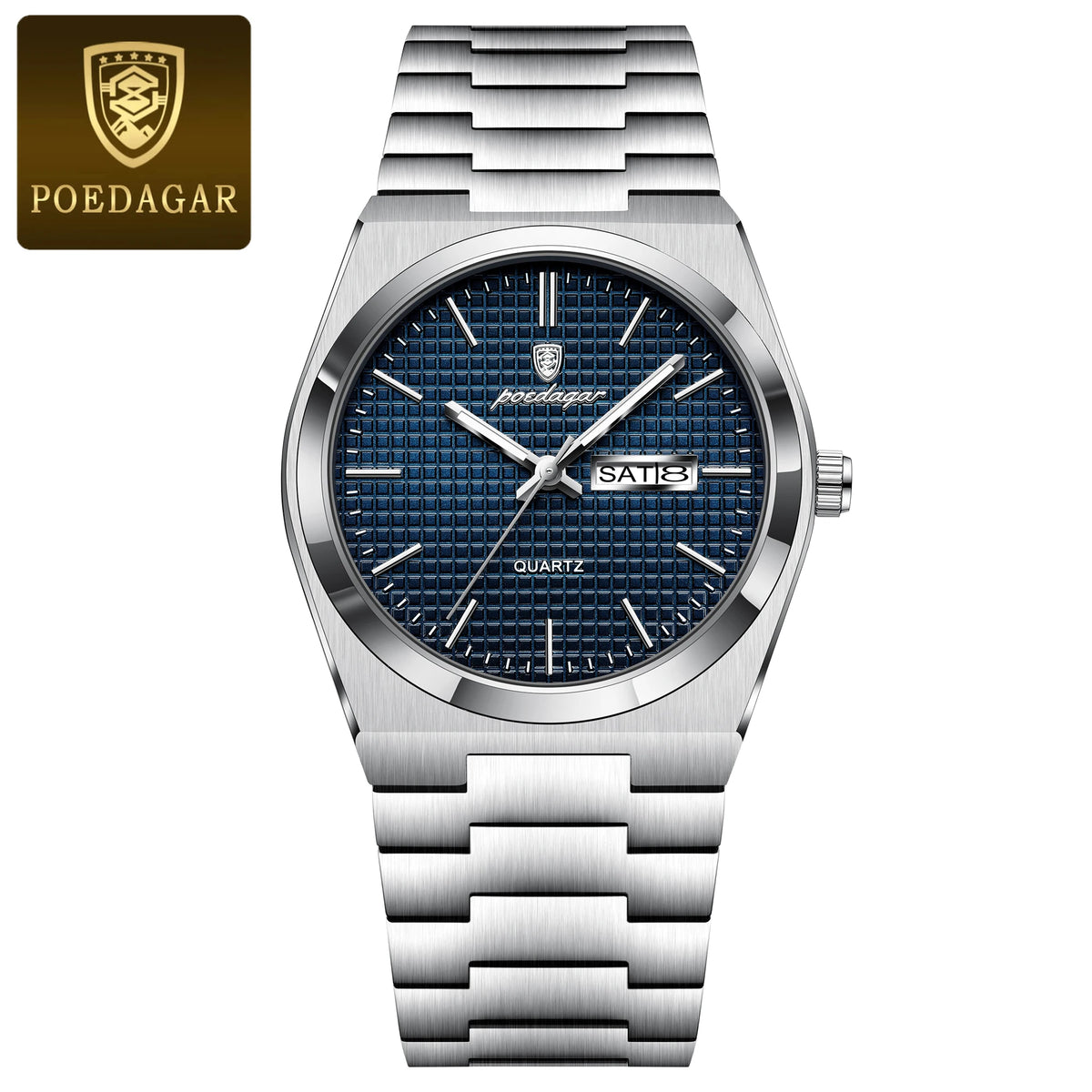 Poedagar 821 Men's Luxury Quartz Watch – Stainless Steel Band, Waterproof, Luminous, Date