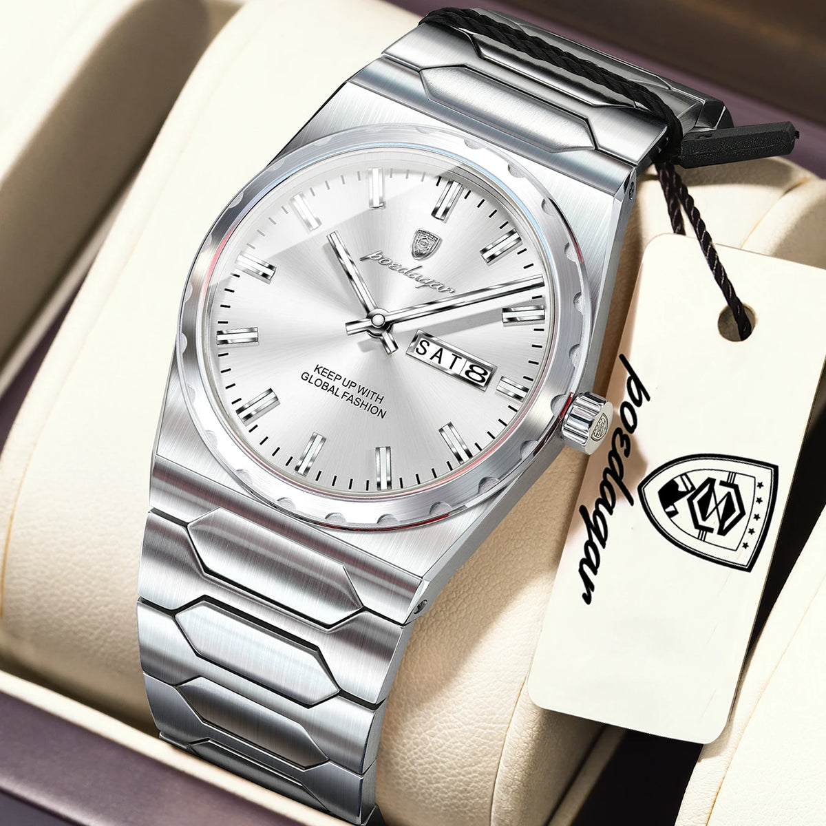 Poedagar 847 Men's Luxury Quartz Watch – Stainless Steel Band, Waterproof, Date