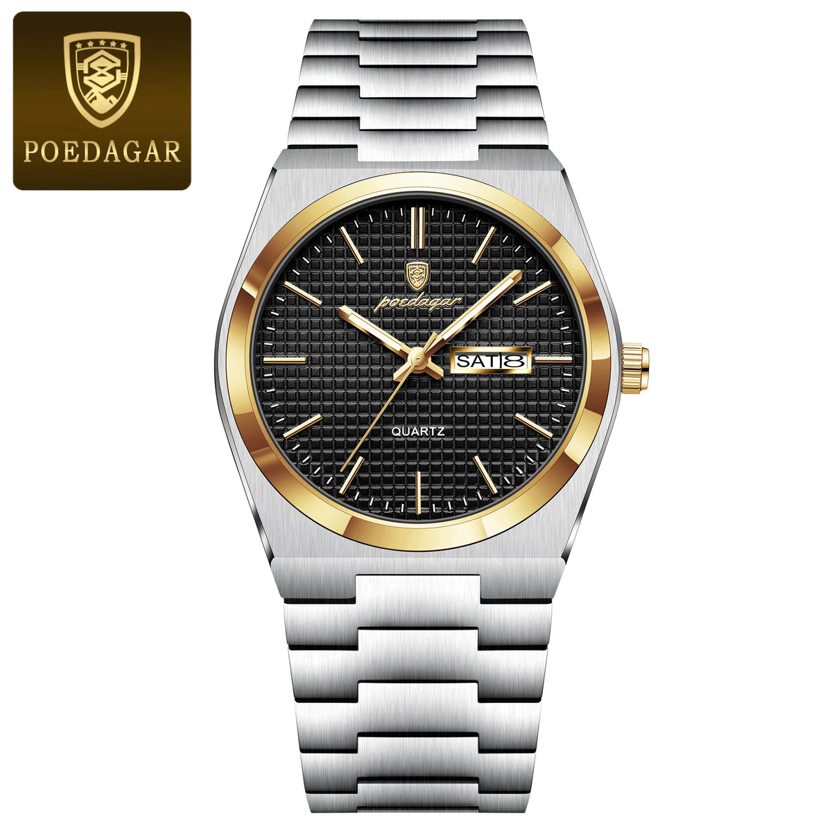 Poedagar 821 Men's Luxury Quartz Watch – Stainless Steel Band, Waterproof, Luminous, Date