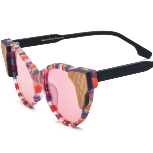 Matte Acetate Cat Eye Sunglasses Polarized Retro - Colorful/Pink Lens - MCROONS