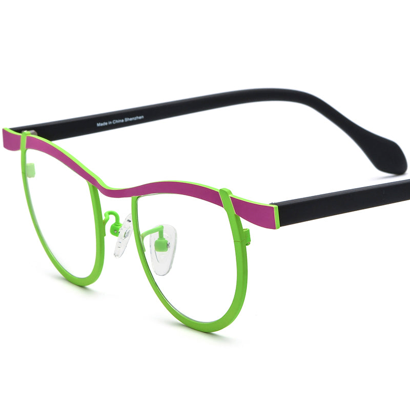 Acetate Titanium Cat Eye Optical Glasses Frame Vintage - MCROONS - Pink Green