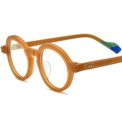 Colourblock Round Acetate Optical Glasses Frame - Matte Orange - MCROONS