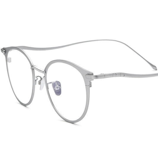 Retro Pure Titanium Round Optical Glasses - Silver - MCROONS