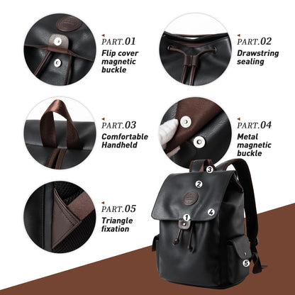 MOYYI PU Leather Bags for Men Waterproof Mochilas Men PU Leather Laptop Backpack
