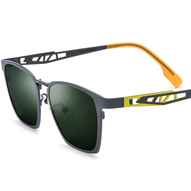 Colourful Titanium Square Sunglasses - Grey Dark Green Lens - MCROONS