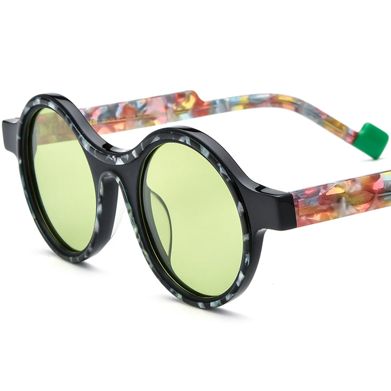 Vintage Polarized Round Sunglasses Multicolour - Black Green Lens - MCROONS