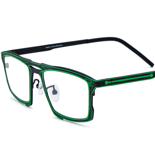 Colourful Titanium Square Optical Glasses Frame Vintage - Green Black - MCROONS
