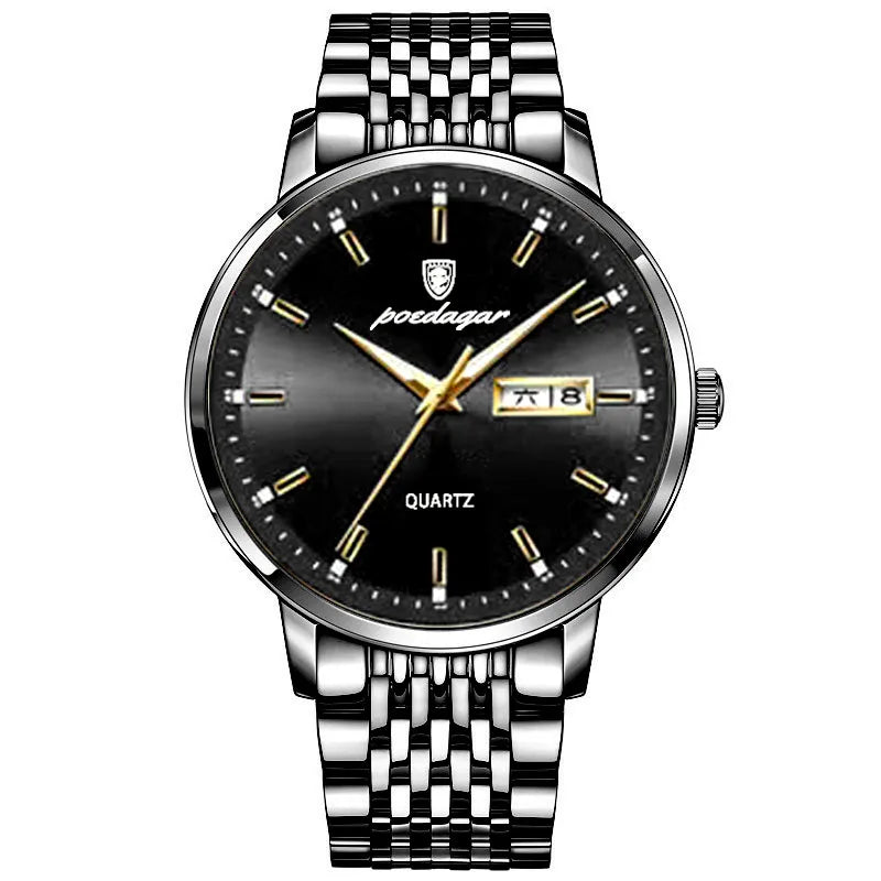 Poedagar 832 Men's Luxury Quartz Watch – Stainless Steel Band, Waterproof, Date