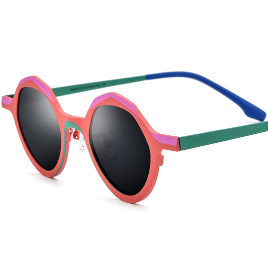 Colourful Titanium Polygon Polarised Sunglasses Retro - MCROONS - Red Frame Gray Lens