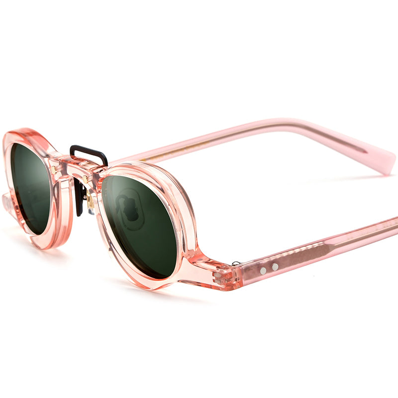 Vintage Round Acetate Polarized Sunglasses UV400 - Pink - MCROONS