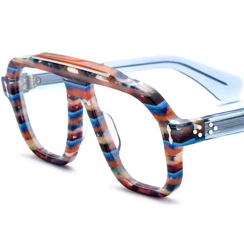 Pilot Style Thick Acetate Optical Glasses Frame - MCROONS - Blue
