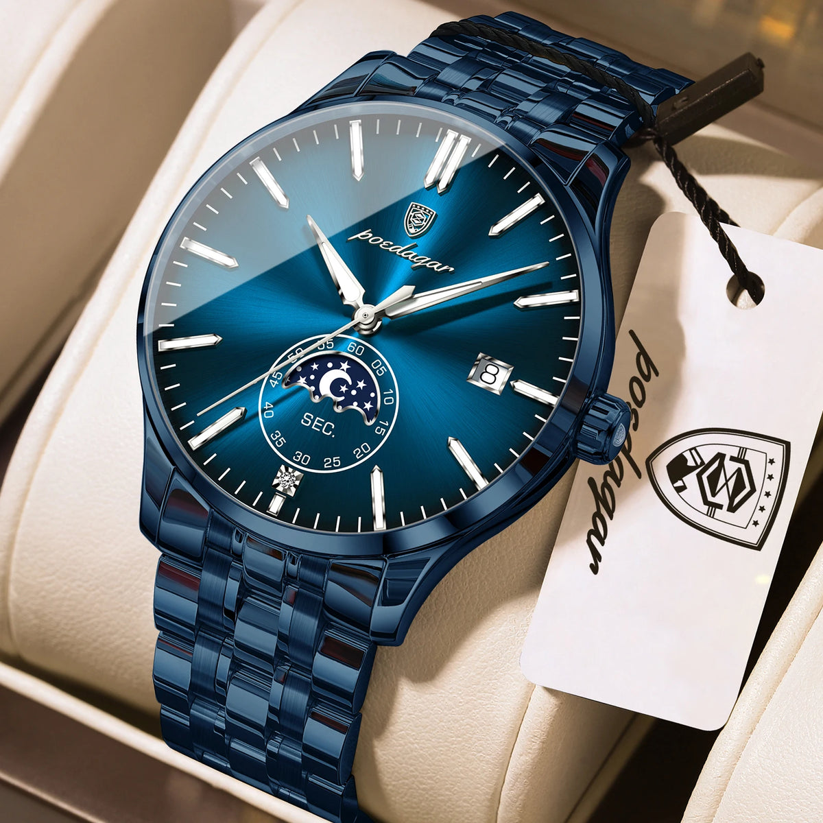Poedagar 854 Men's Luxury Quartz Watch – Stainless Steel Band, Waterproof, Luminous, Date