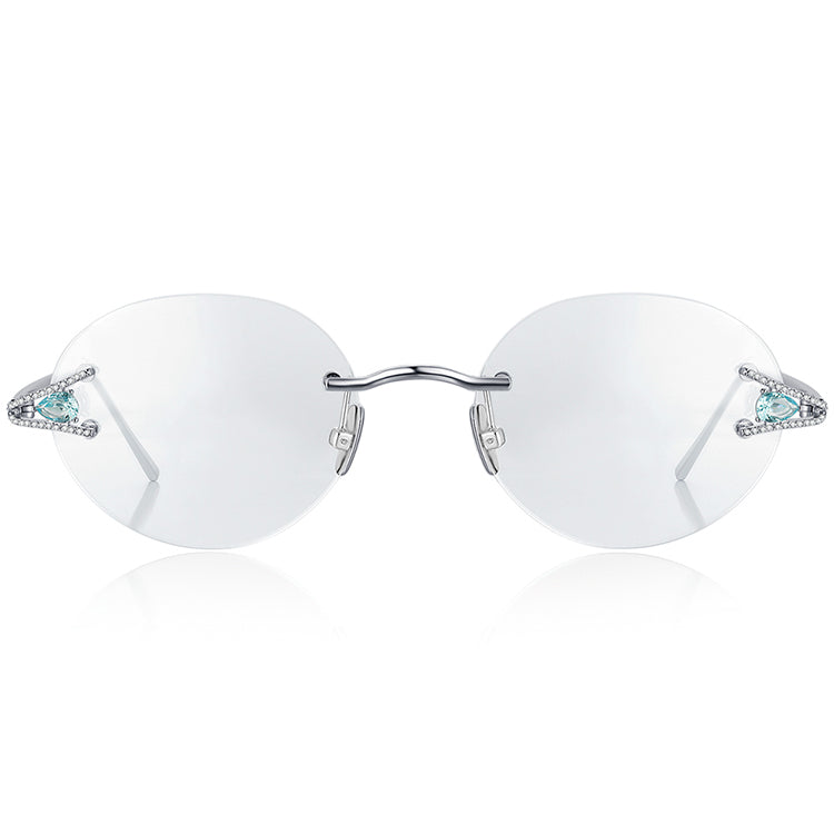 Sterling Silver Diamond Rimless Round Optical Glasses Frame - MCROONS - front view
