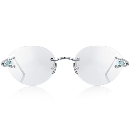 Sterling Silver Diamond Rimless Round Optical Glasses Frame - MCROONS - front view