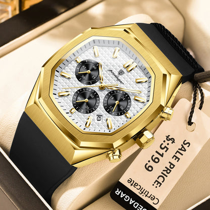Poedagar 893 Men's Luxury Chronograph Quartz Watch – Silicone Strap, Waterproof, Luminous, Date