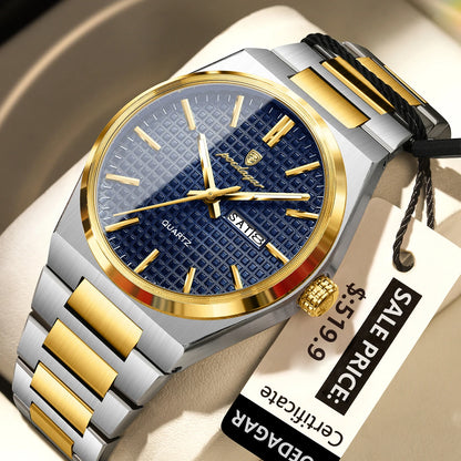 Poedagar 874 Men's Luxury Quartz Watch – Stainless Steel Band, Waterproof, Luminous, Date