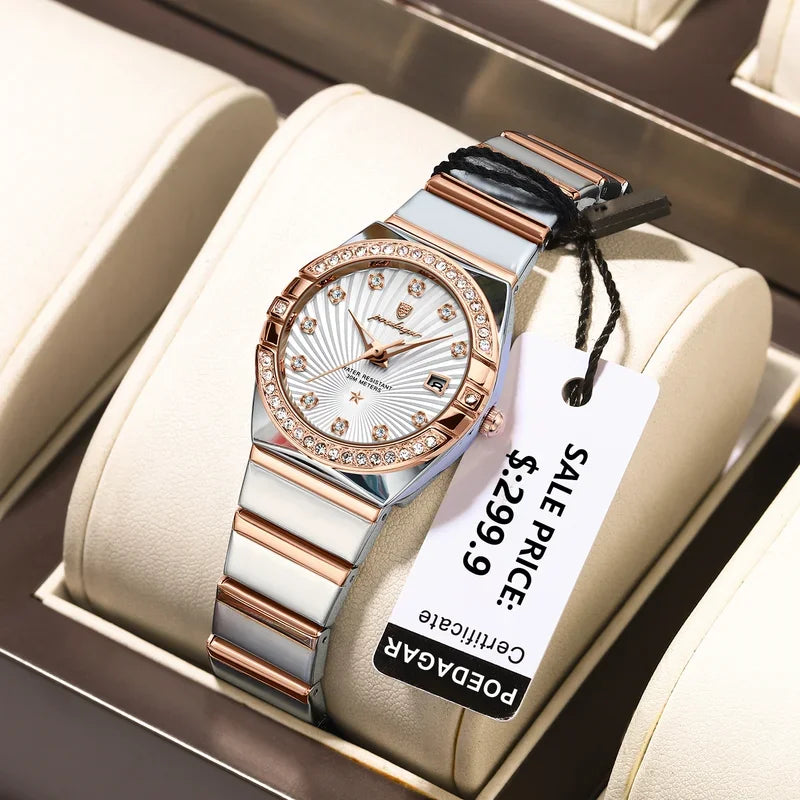 Poedagar 302 Women's Luxury Quartz Watch – Stainless Steel Band, Waterproof, Luminous, Date