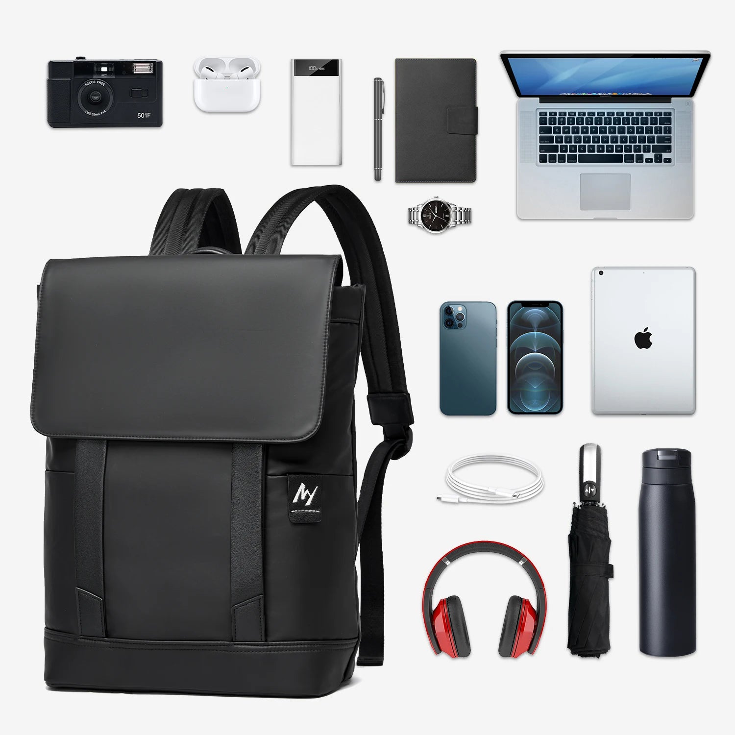 MOYYI PVC Laptop Bags for Men Business Flip Backpack for College Laptop Backpack