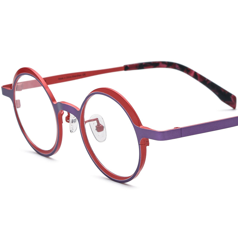 Colourful Titanium Round Optical Glasses Frame - MCROONS - Matte Purple Red
