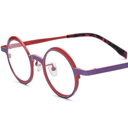 Colourful Titanium Round Optical Glasses Frame - MCROONS - Matte Purple Red