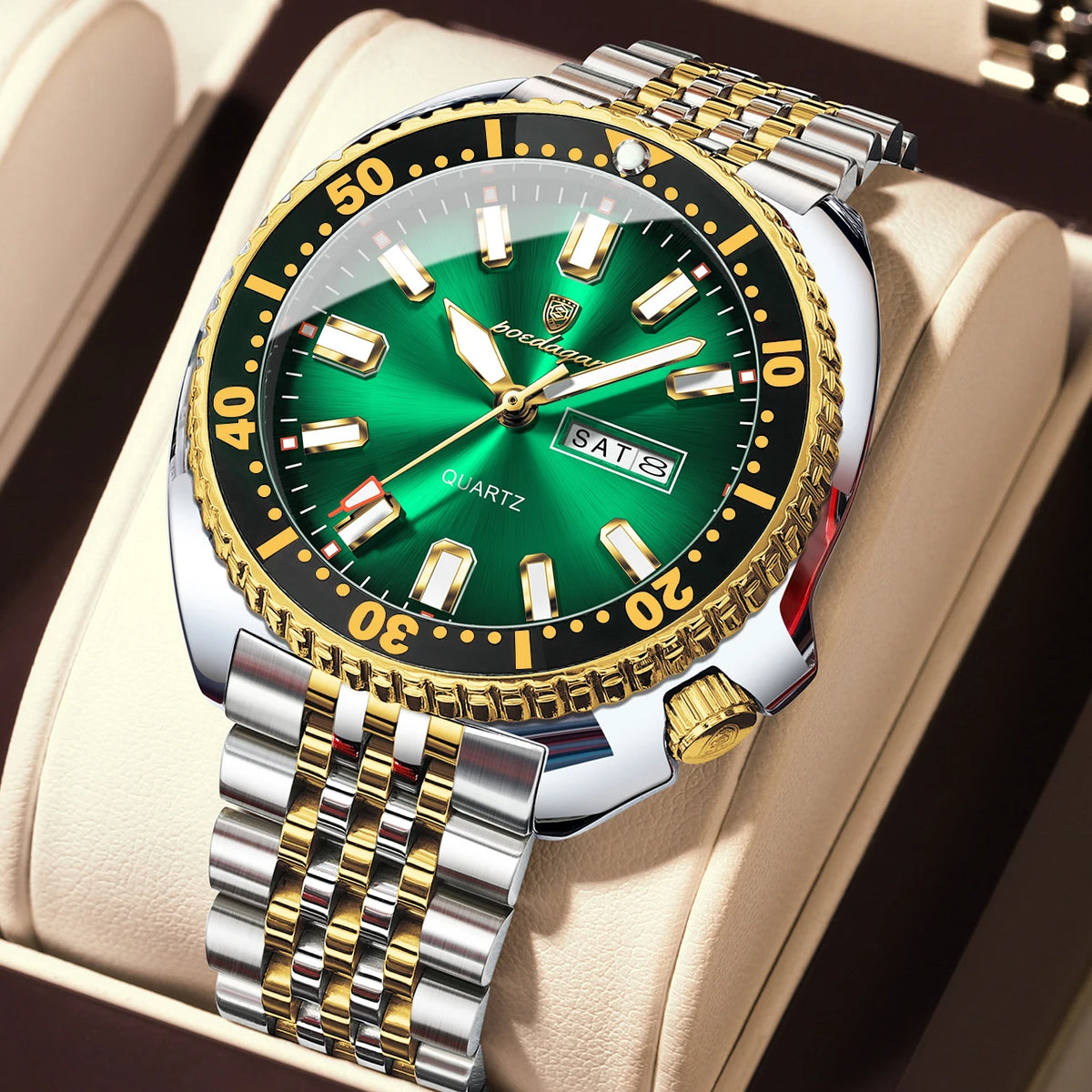 Poedagar 682 Men's Luxury Quartz Watch – Stainless Steel Band, Waterproof, Luminous, Date