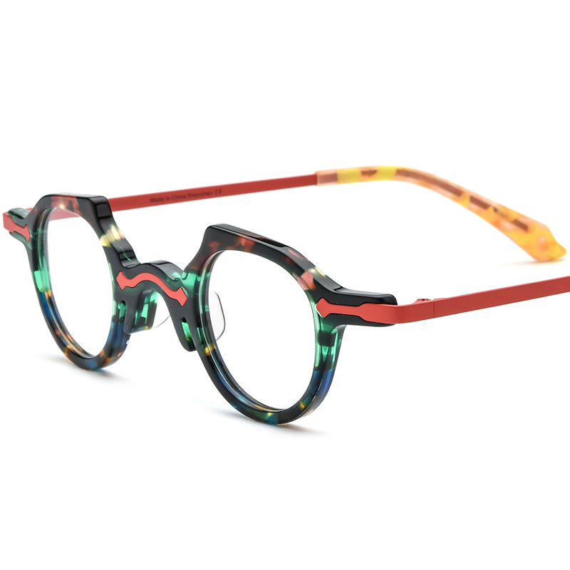 Retro Small Cat Eye Acetate Optical Glasses Frame - Green Red - MCROONS